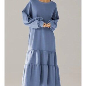 Nap Women's Baby Blue Long Sleeve Crew Neck Tiered Cotton Dress‎ Size Small